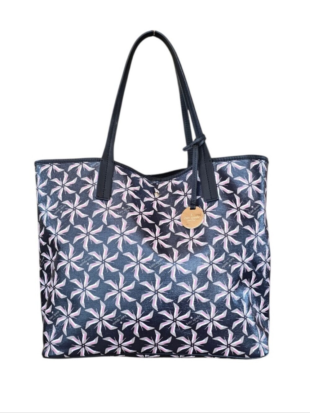 Kate Spade Broom Street Pinwheel Court Tanner Black Pink Coated Canvas Tote Bag